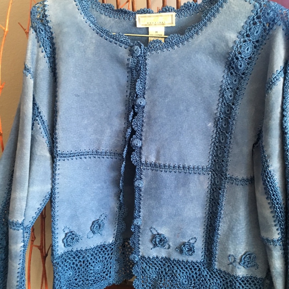Vintage Blue leather embroidered jacket